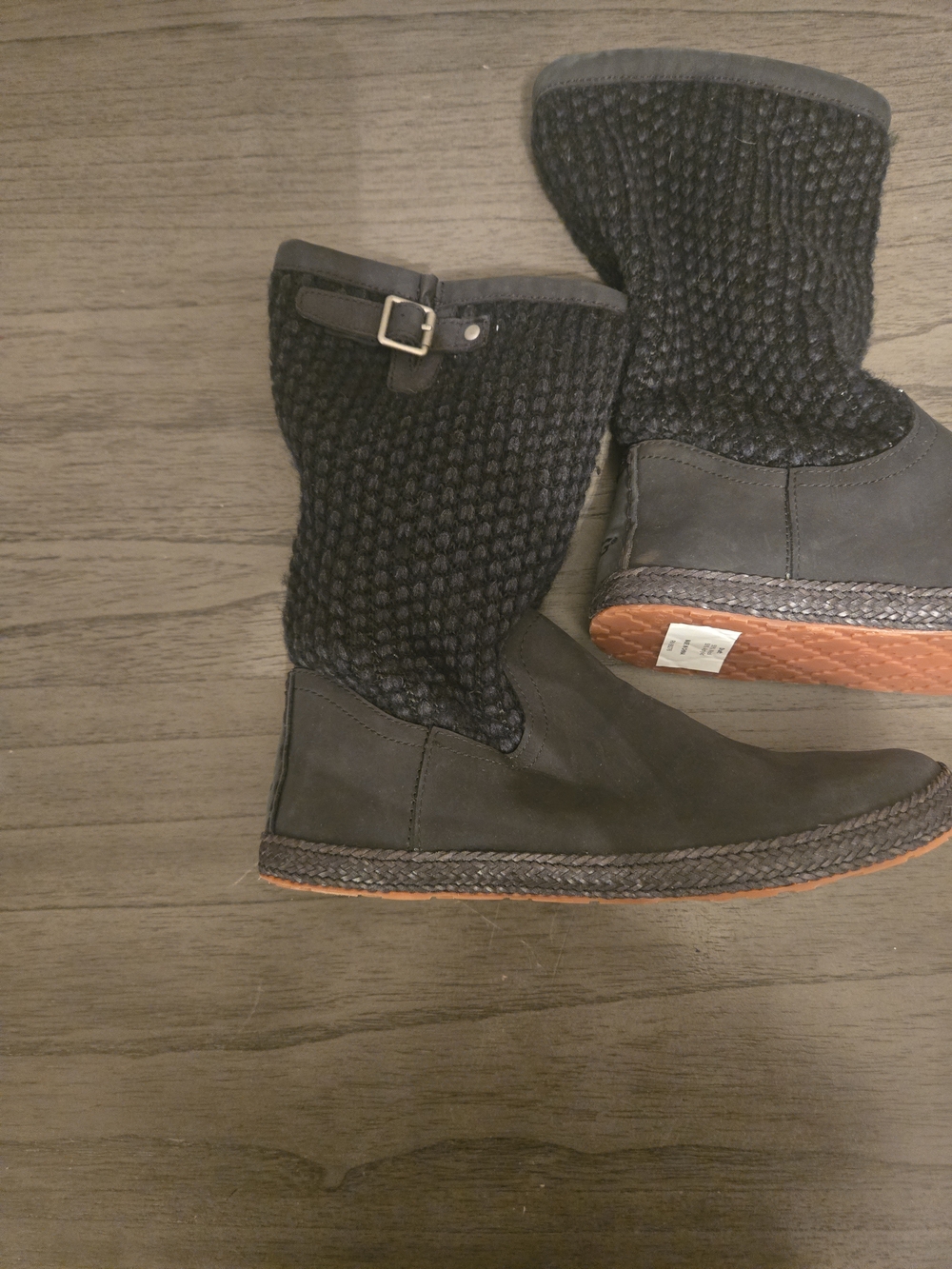 UGG Black Knit-Panel Ankle Boots with Buckle